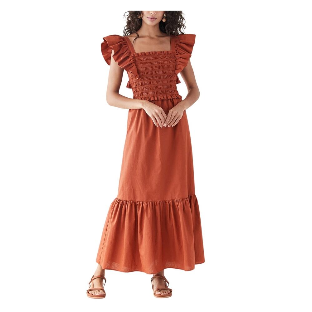 Sea Smocked Rust Gladys Maxi Dress Size S